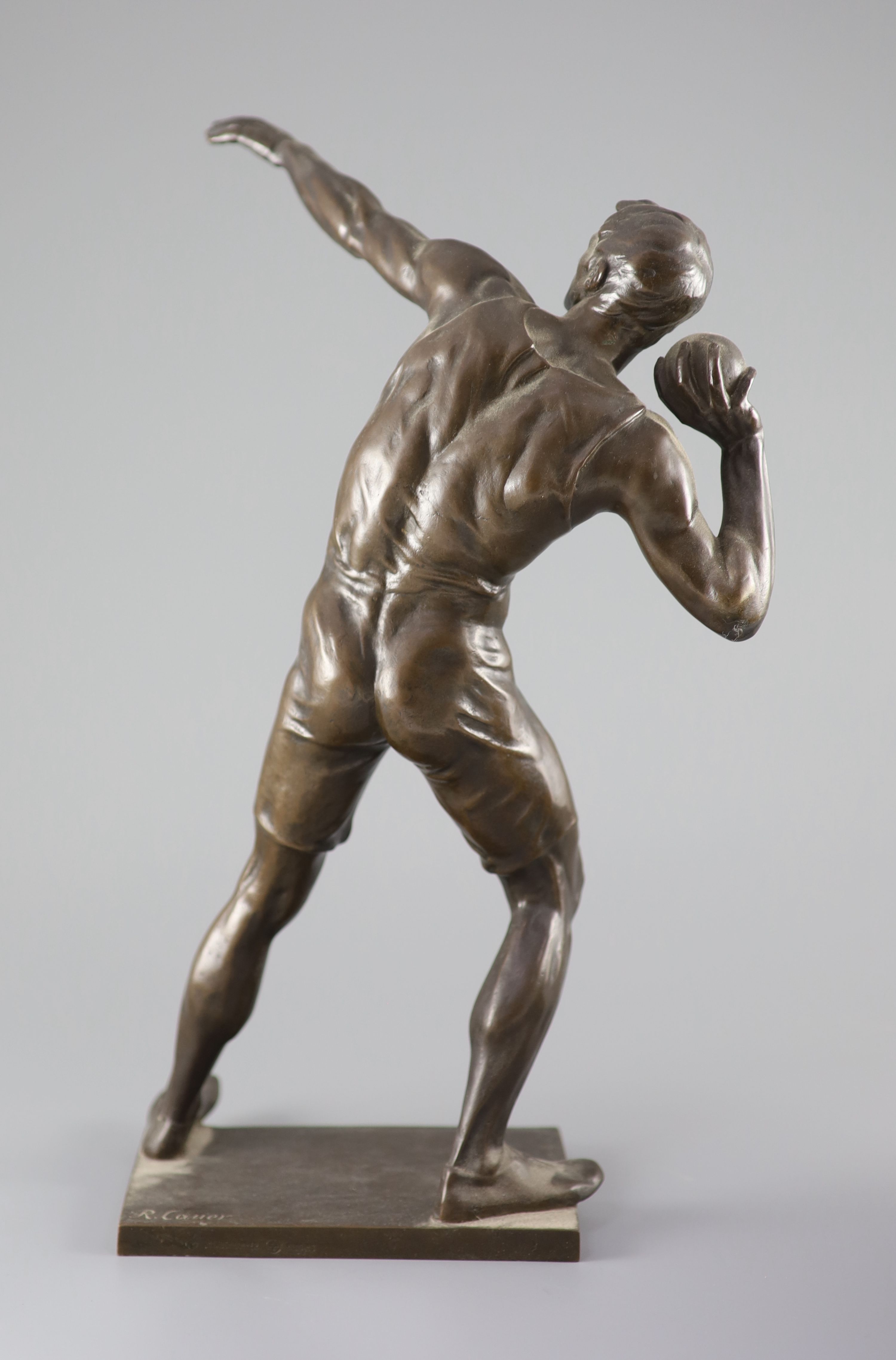 After Robert Cauer (1863-1947) a bronze figure of a shot-putter, c.1925